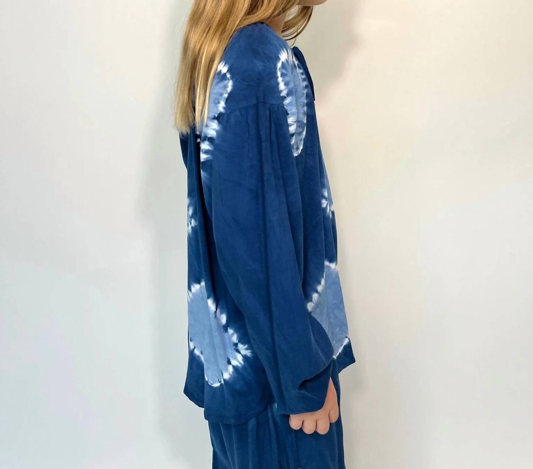 SKEMO Girls' Nassau Tunic Top in indigo - kids' long sleeve top - alternate view