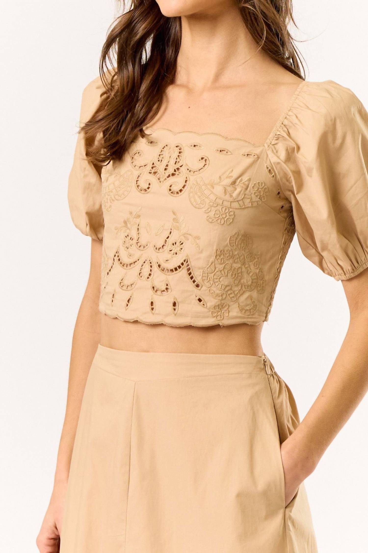 Lalavon - Puff Sleeve Top & Skirt Set