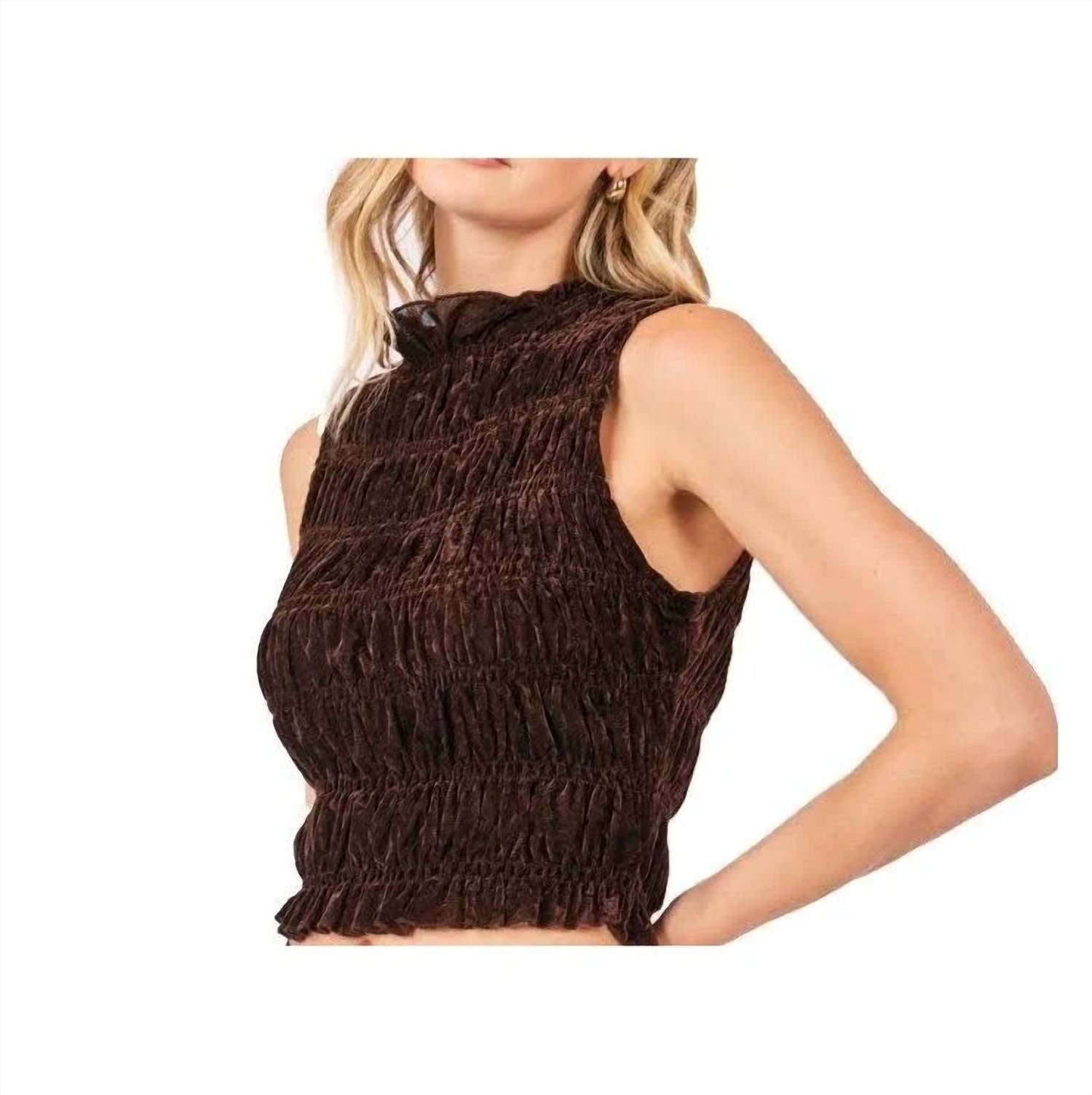 SAGE THE LABEL Smocked Neck Top in oak - women's shirt - detail view
