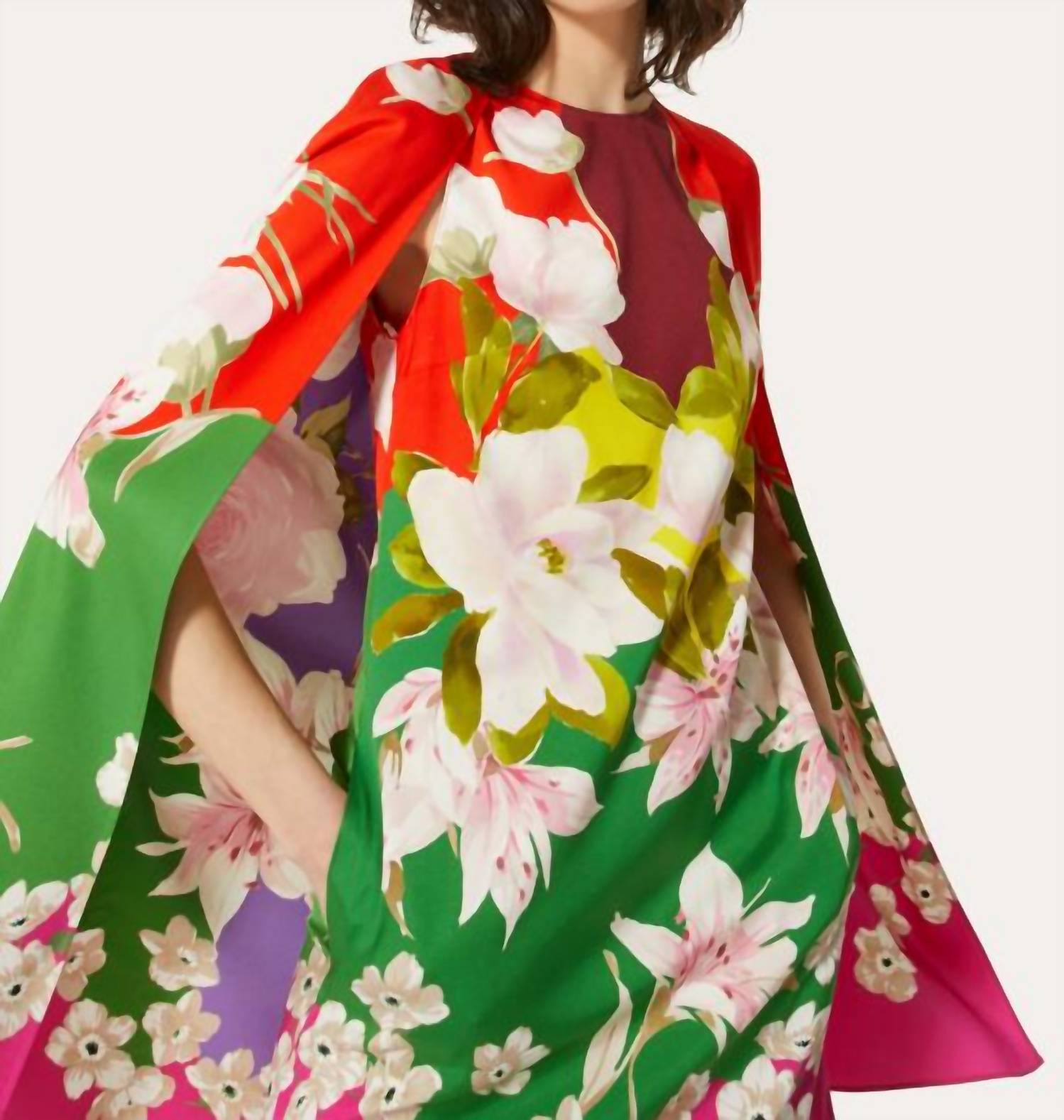 Valentino - Printed Stretch Twill Short Cape Mini Dress