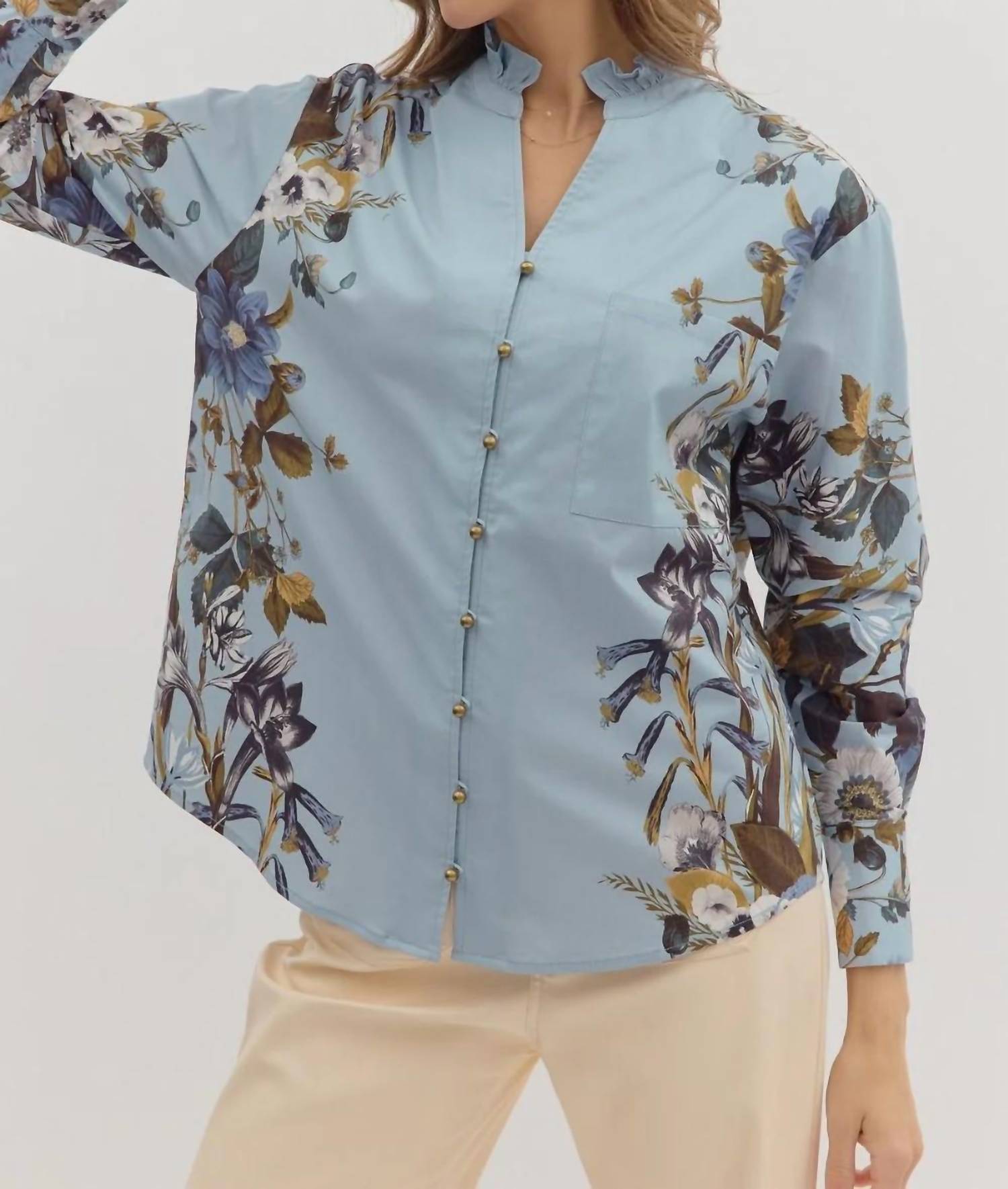 Entro - Floral Accent Sleeves Top