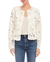 Fifteen Twenty Emery Crochet Jacket in cream - women's cardigan