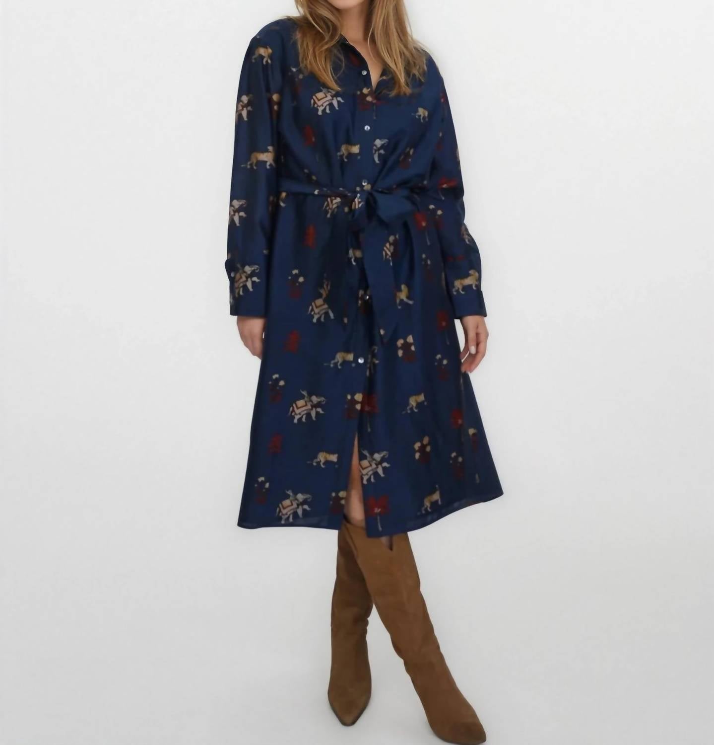 NIBI MTK Zoey Midi Dress in navy tiger - women's dress