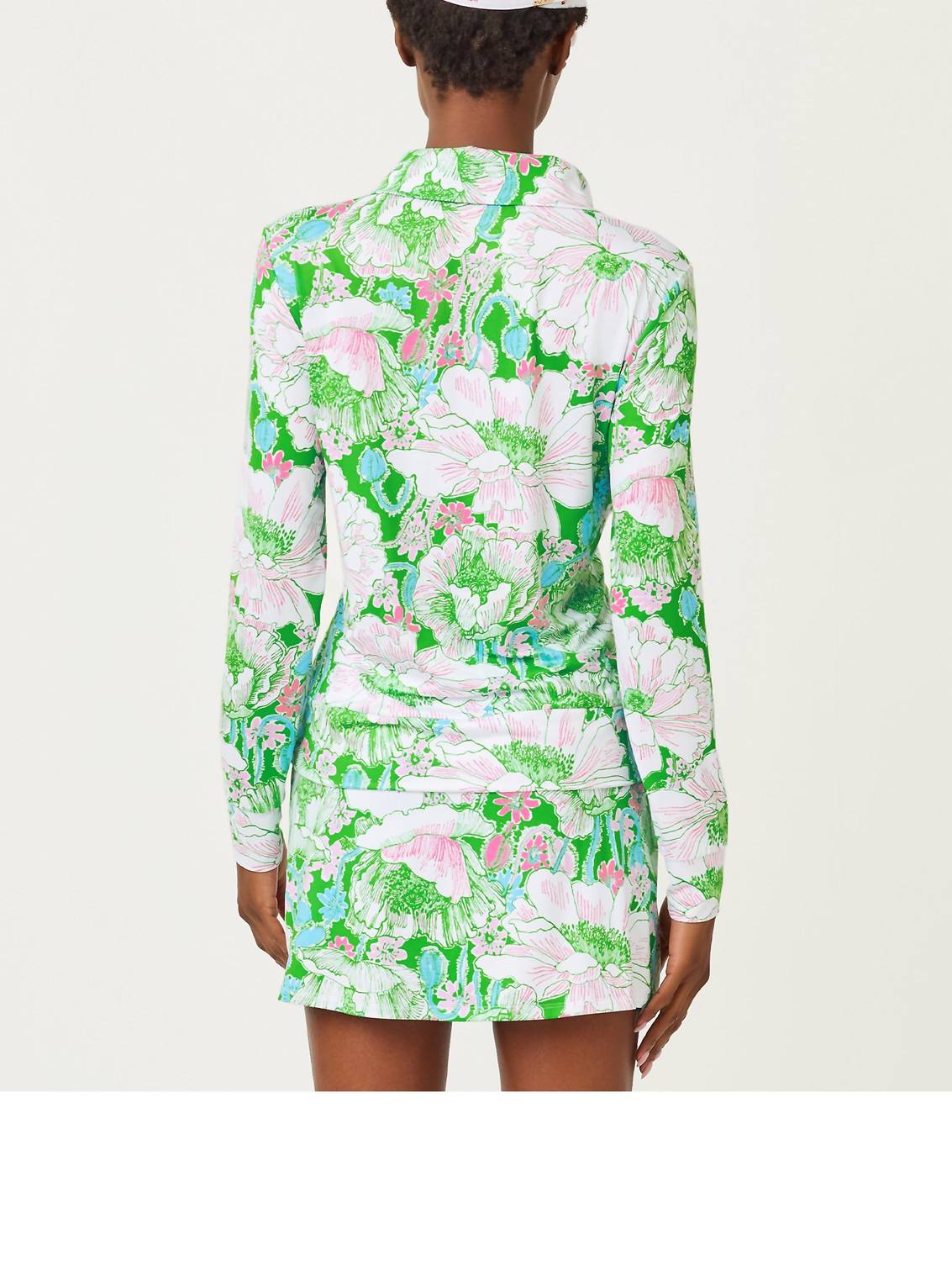 Lilly Pulitzer Eleni Half Zip Pullover Pullover in putting green poppyland - women's long sleeve top - detail view