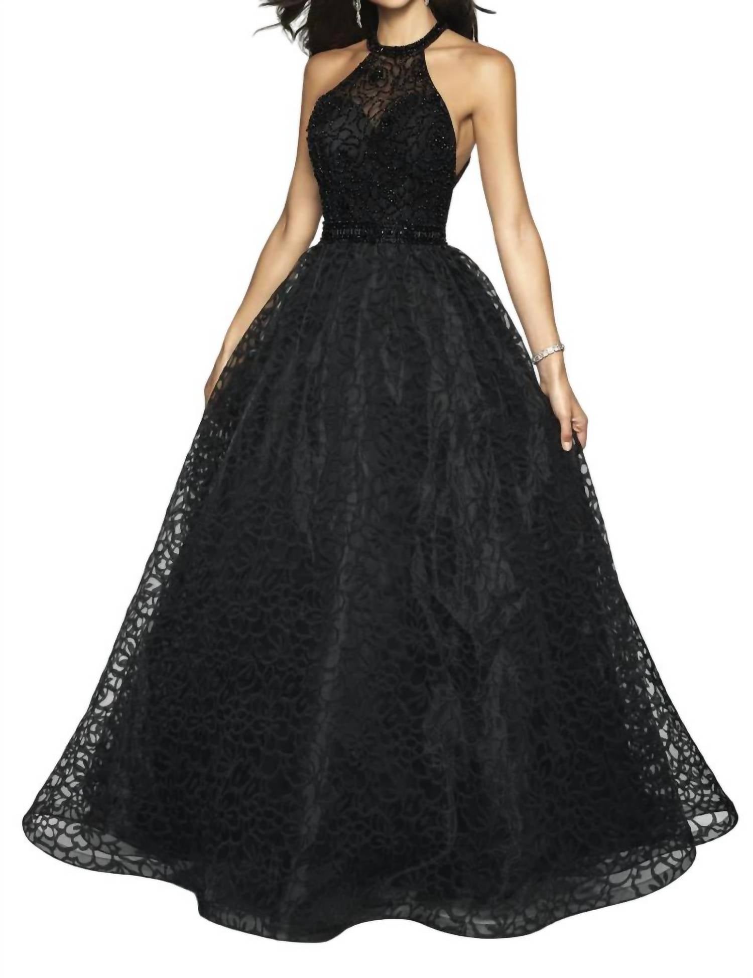 Blush Prom - Patterned Organza Halter Ballgown