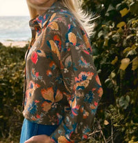 HUNTER BELL Clarke Cropped Collared Shirt in olive floral - women's shirt - alternate view