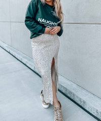 By Together Let's Celebrate Sequin Maxi Skirt in silver - women's skirt