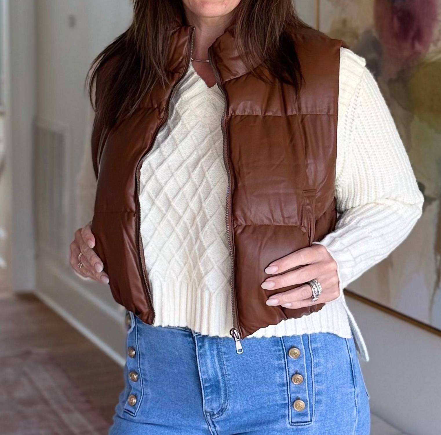 Double Zero Fireside Zip Up Puffer Vest in brown - women's jacket - alternate view
