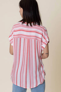 En Creme - Striped Short Sleeve Button Down Top
