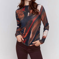 Charlie B - Printed Ruched Mock Neck Top