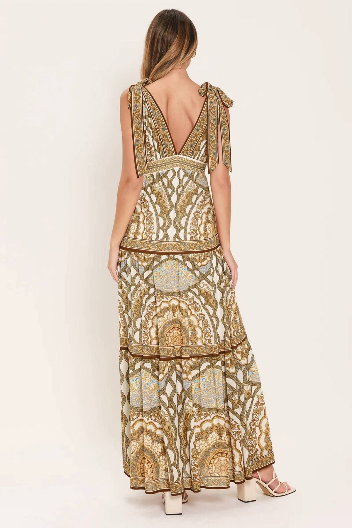 Flying Tomato - Boho Paisley Tie Shoulder Maxi Dress