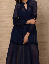 HALE BOB Meghan Chiffon Solid Maxi Dress in navy - women's dress - view 4