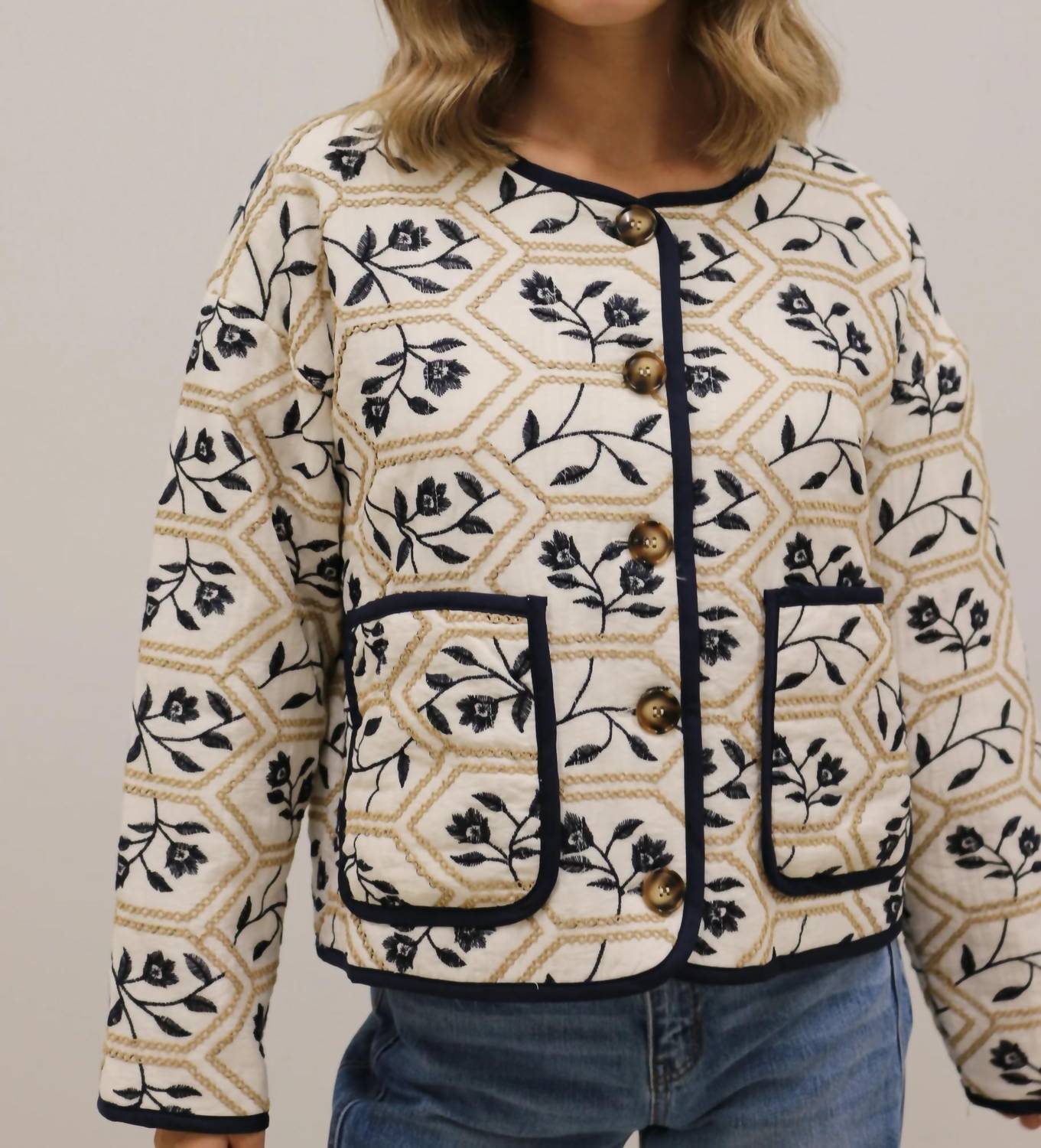 Entro - Portman Quilted Embroidered Floral Jacket