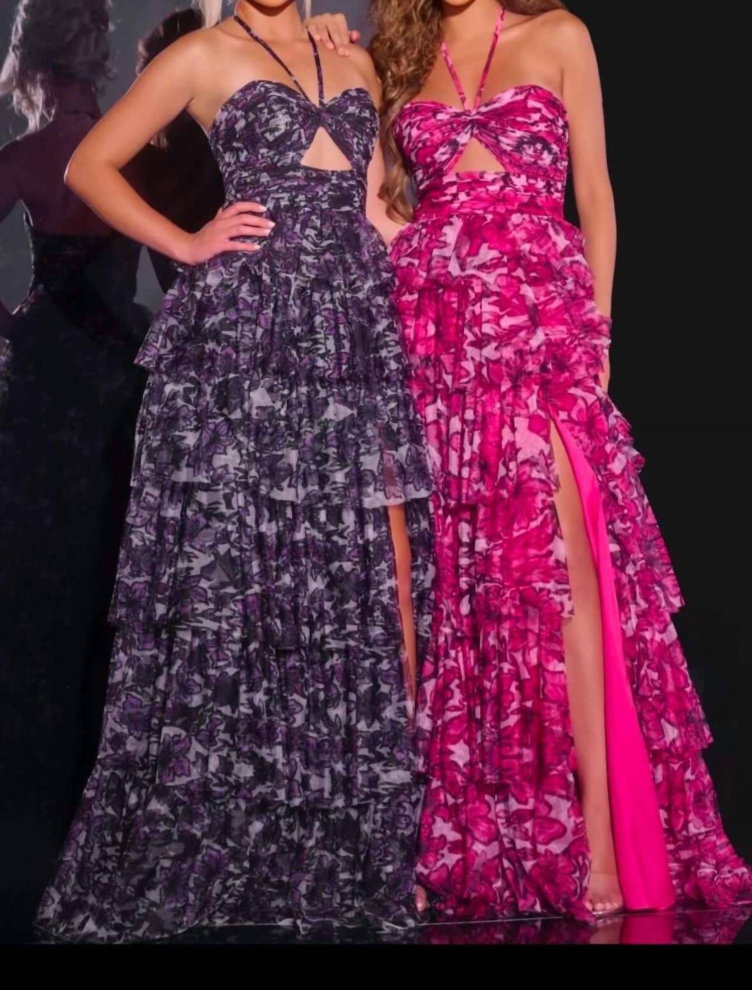 Jovani - Cut Out Floral Ruffle Ballgown