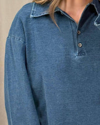 needii Denim Knit Sweatshirt in blue - women's top - detail view