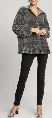 Umgee - Tinsel Tiered Gather Smocked Velvet Top