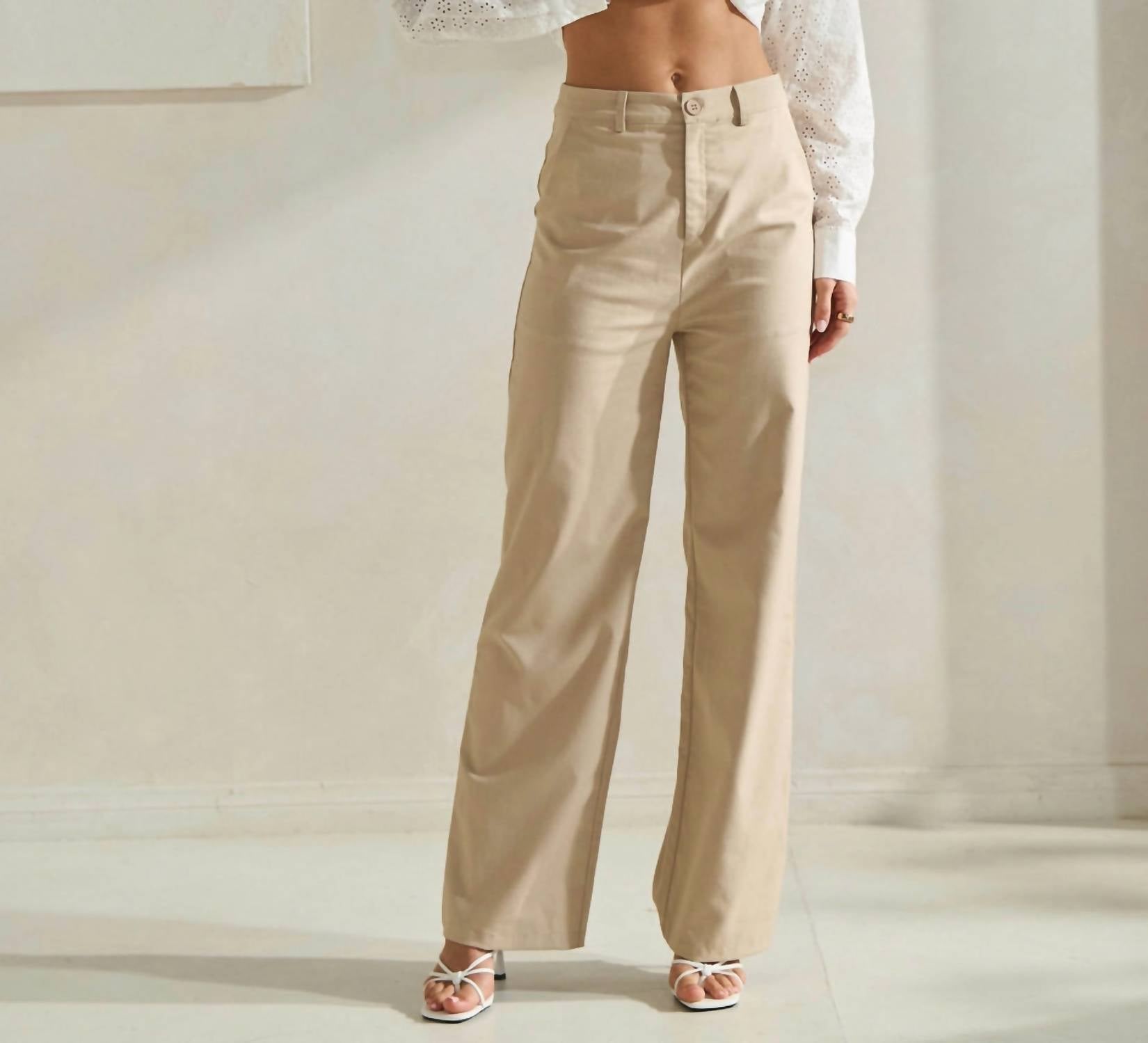 ABLE Linen Straight Leg High Waisted Pant in beige - women's pants