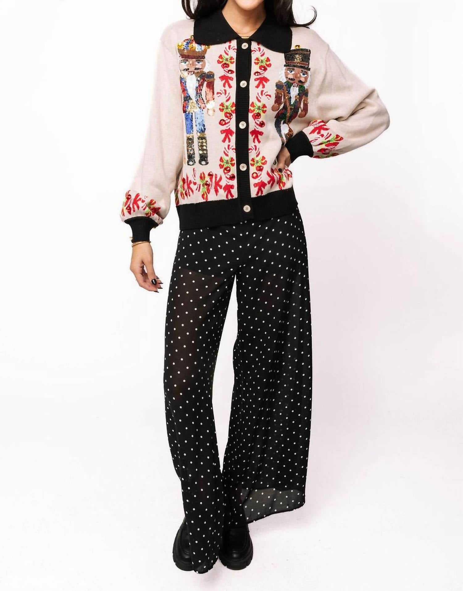 Queen Of Sparkles - Trim Collar Nutcracker & Candy Cane Cardigan