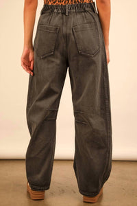 VERY J High-Waisted Barrel Jeans in black - women's jeans - alternate view