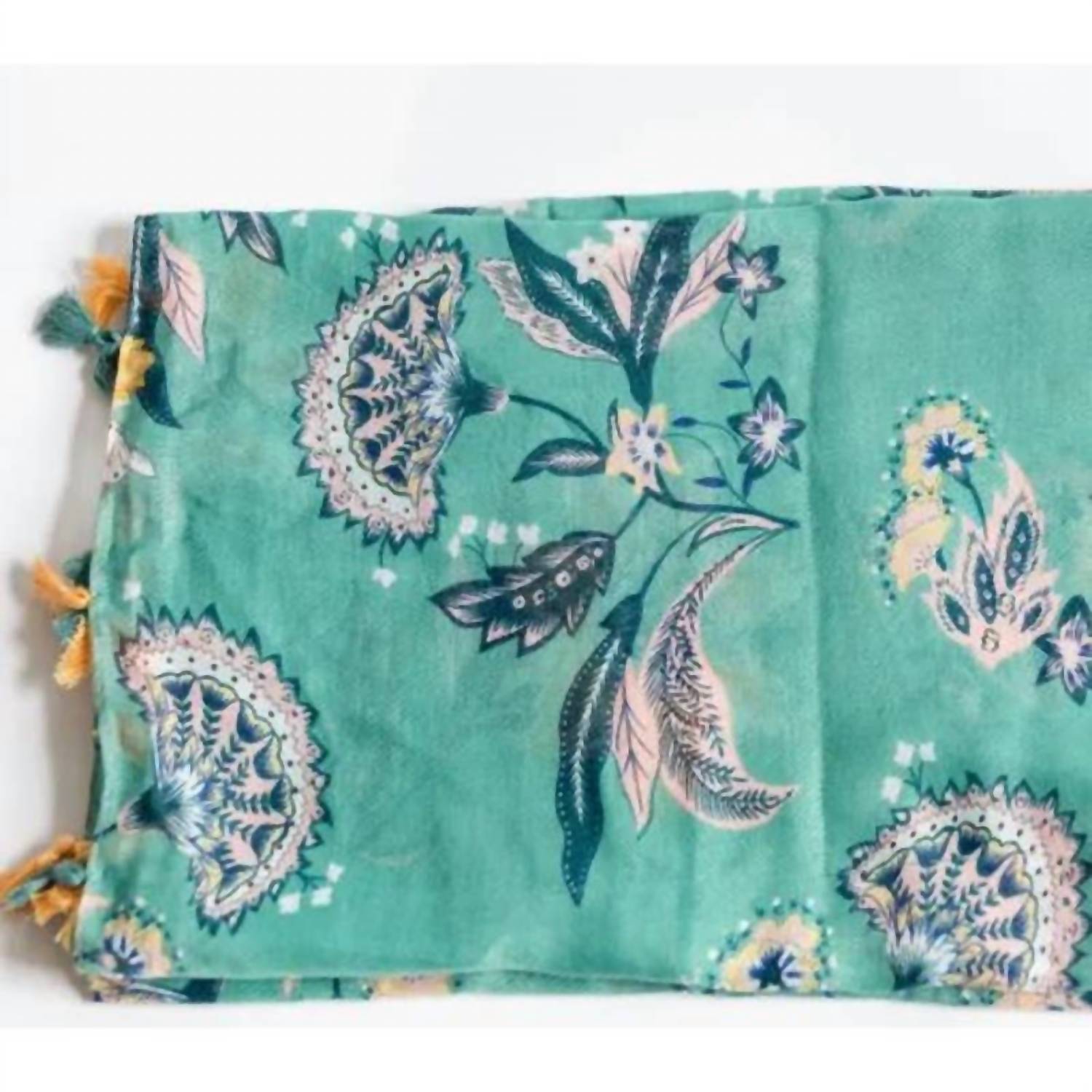 FUNKY MONKEY Women's Cottage Floral Lightweight Tassel Scarf in turquoise yellow - women's scarf - view 5