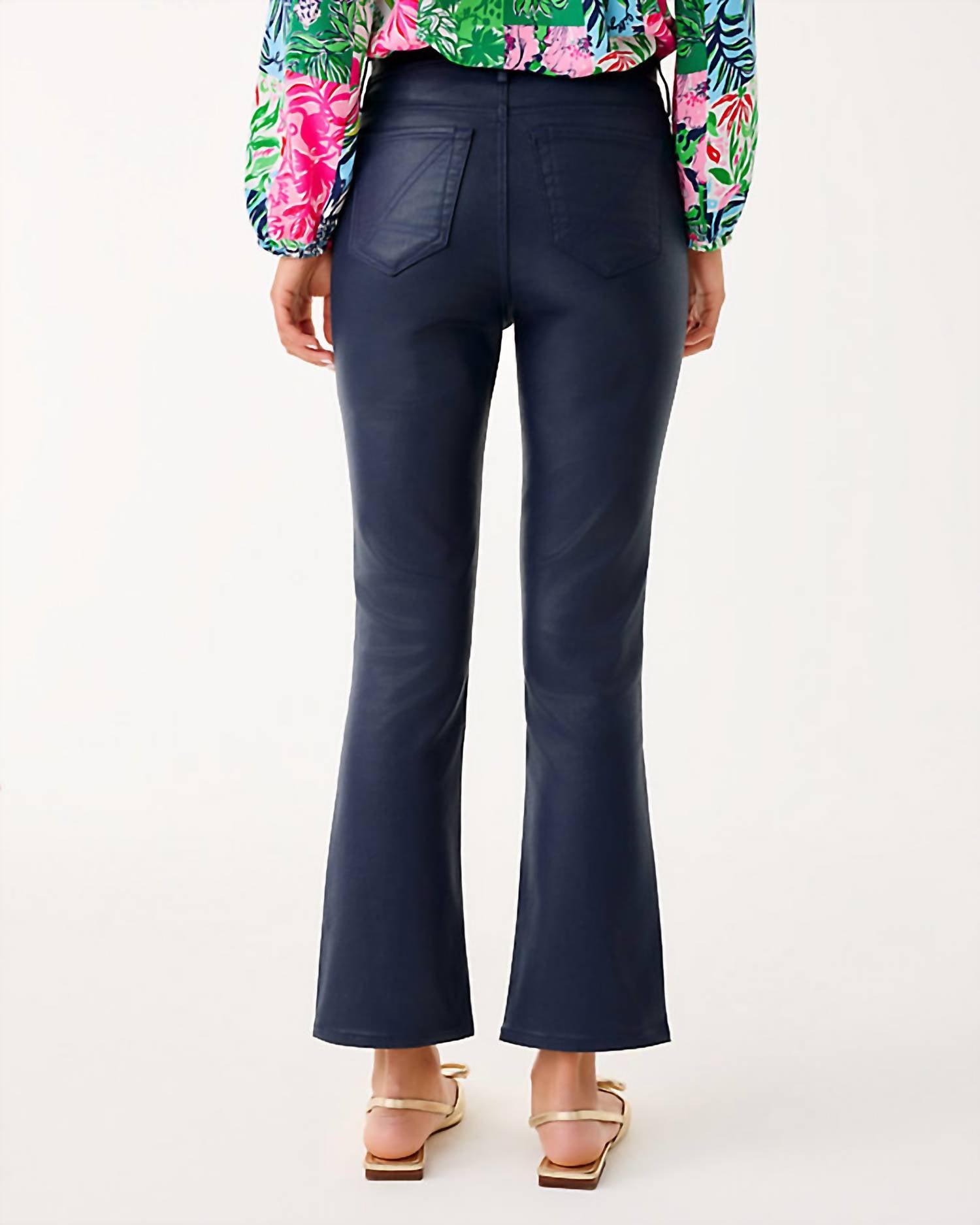 Lilly Pulitzer Liza Coated Crop Flare Jeans in low tide navy - women's jeans - alternate view