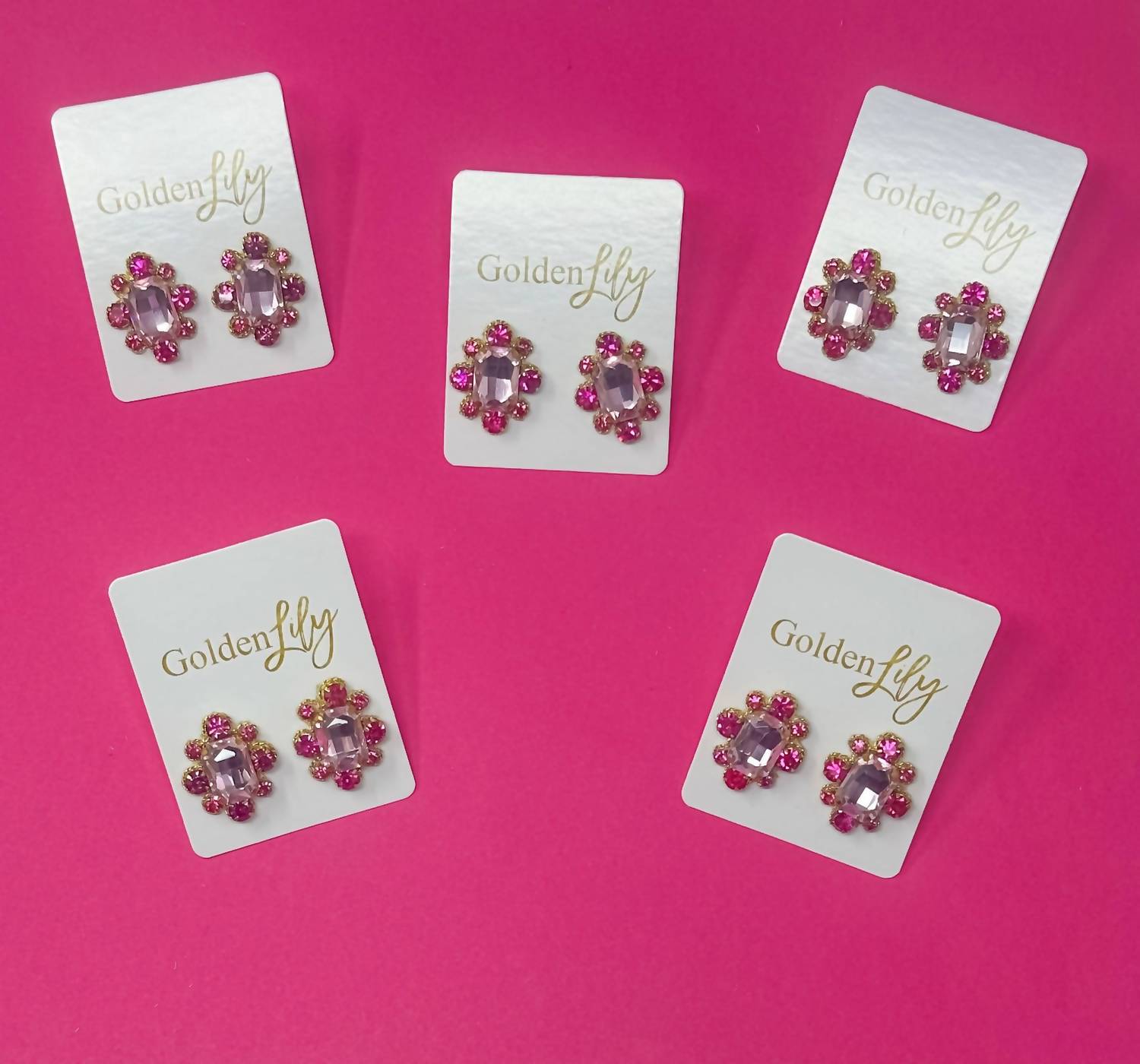 Golden Lily Women's Statement Stud Earrings in dark pink light pink - women's jewelry - detail view