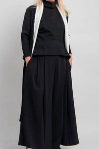 Alquema Plisse Open Front Long Coat in black and white - women's jacket - detail view