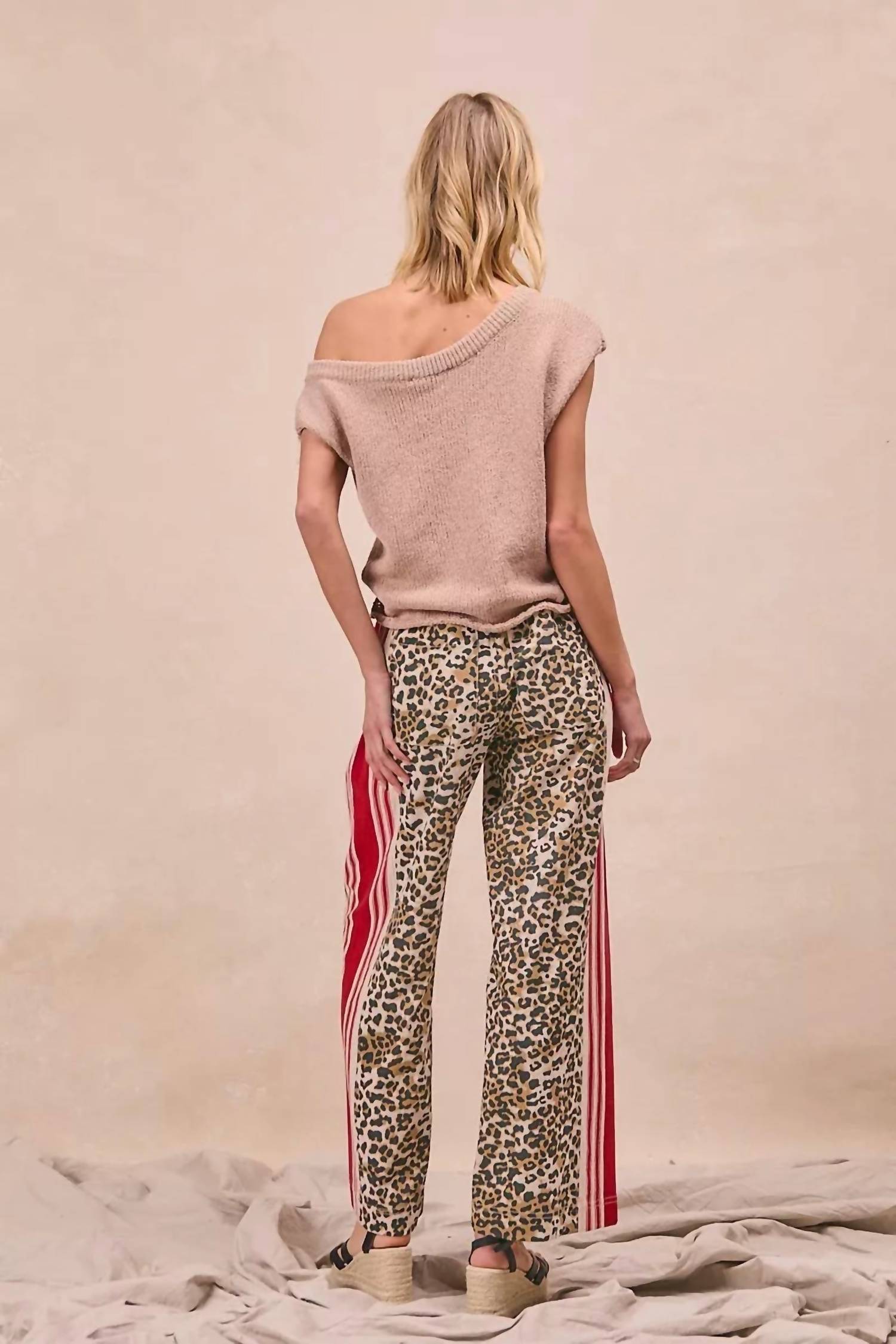 BiBi Bold Moves Drawstring Pants in leopard print - women's pants - alternate view