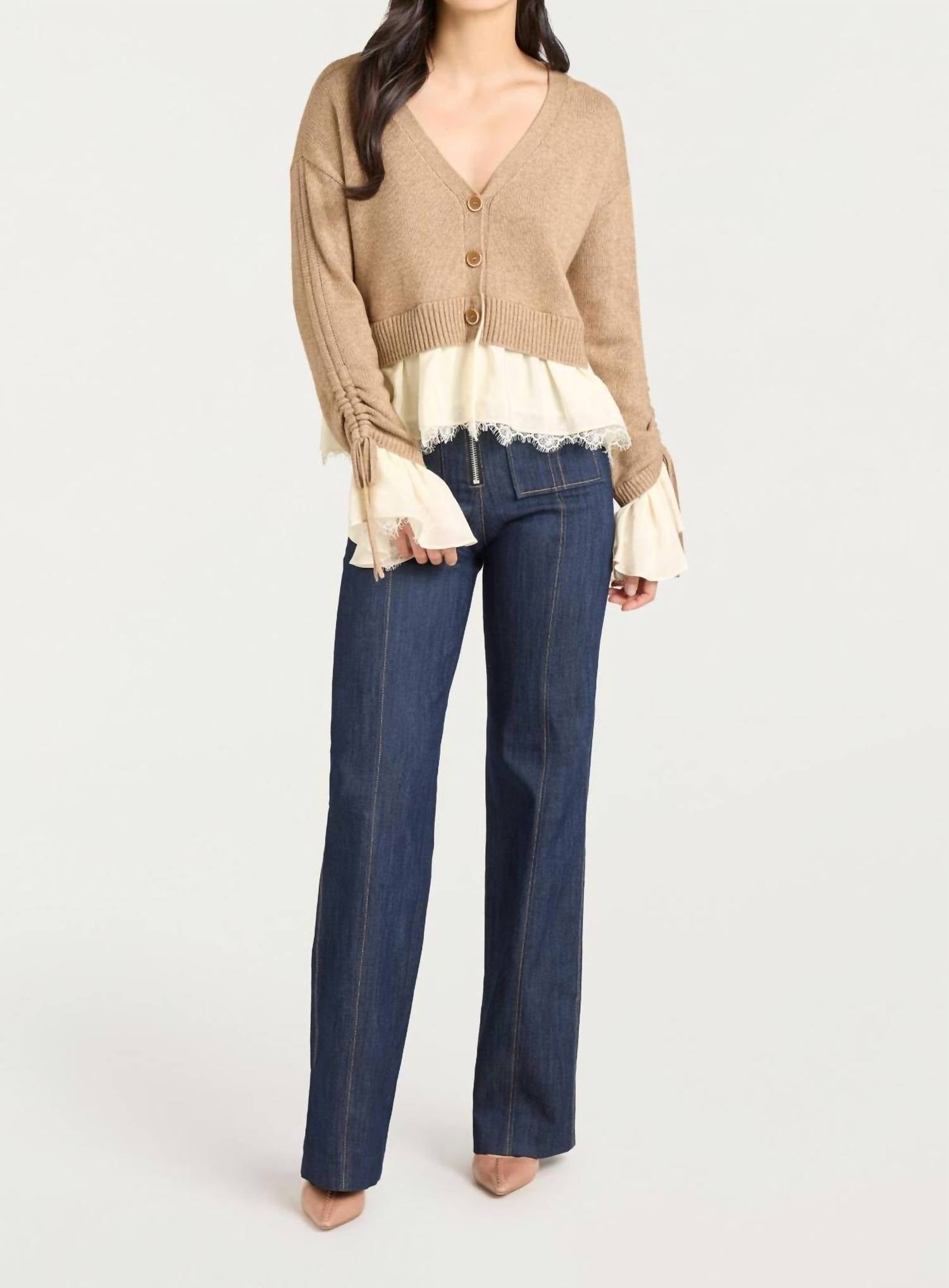 cinq a sept Atley Cropped Cardigan in cappuccino ivory - women's sweater - view 5