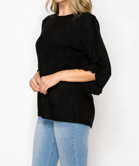 Joh suede top with ruffle on sleeve in black - women's blouse - alternate view