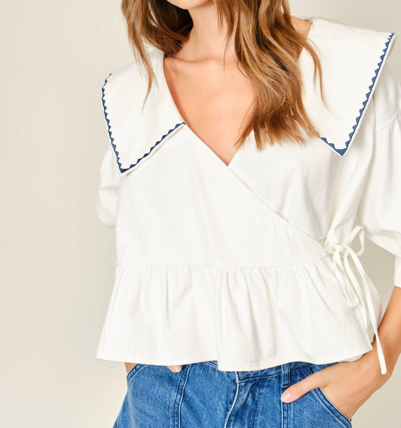 Aaron & Amber - Willow Embroidered Sailor Collar Blouse