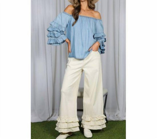 Vine & Love - Off-the-shoulder Ruffle Sleeve Top