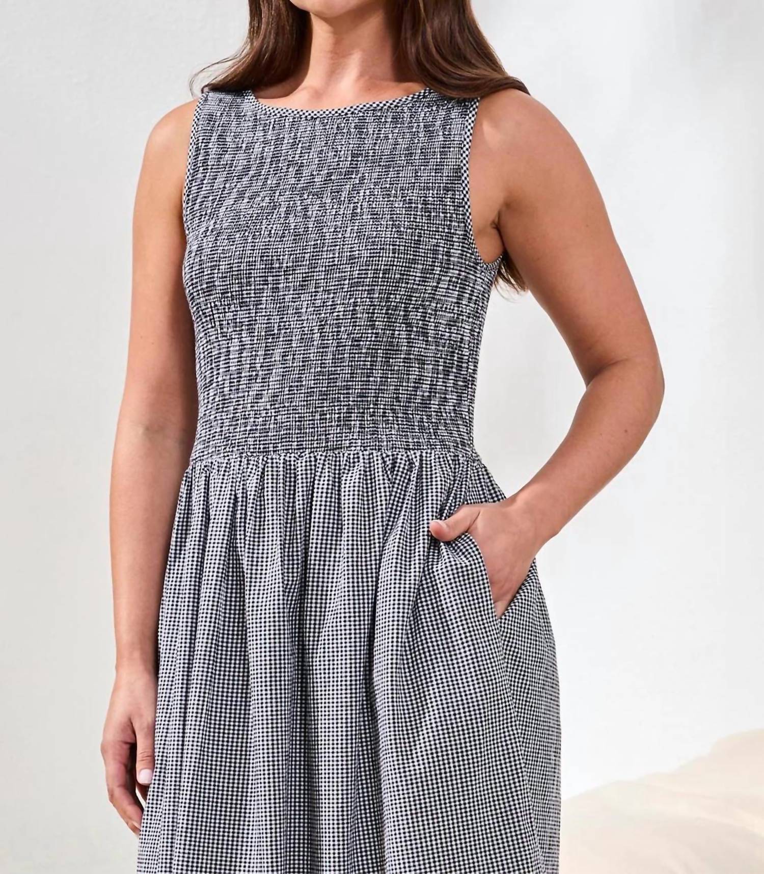 Tribal - Sleeveless Gingham Dress With Ruched Bustier