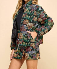 Tcec - Corduroy Floral Printed Puffer Jacket