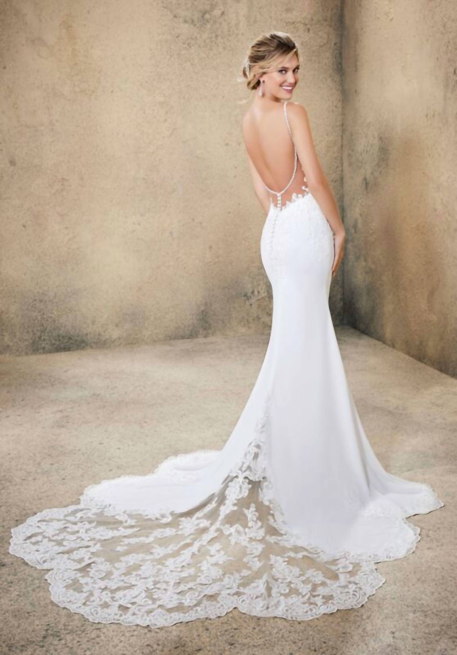 MORILEE Rasia Petal Train Wedding Dress in ivory nude - women's dress - alternate view