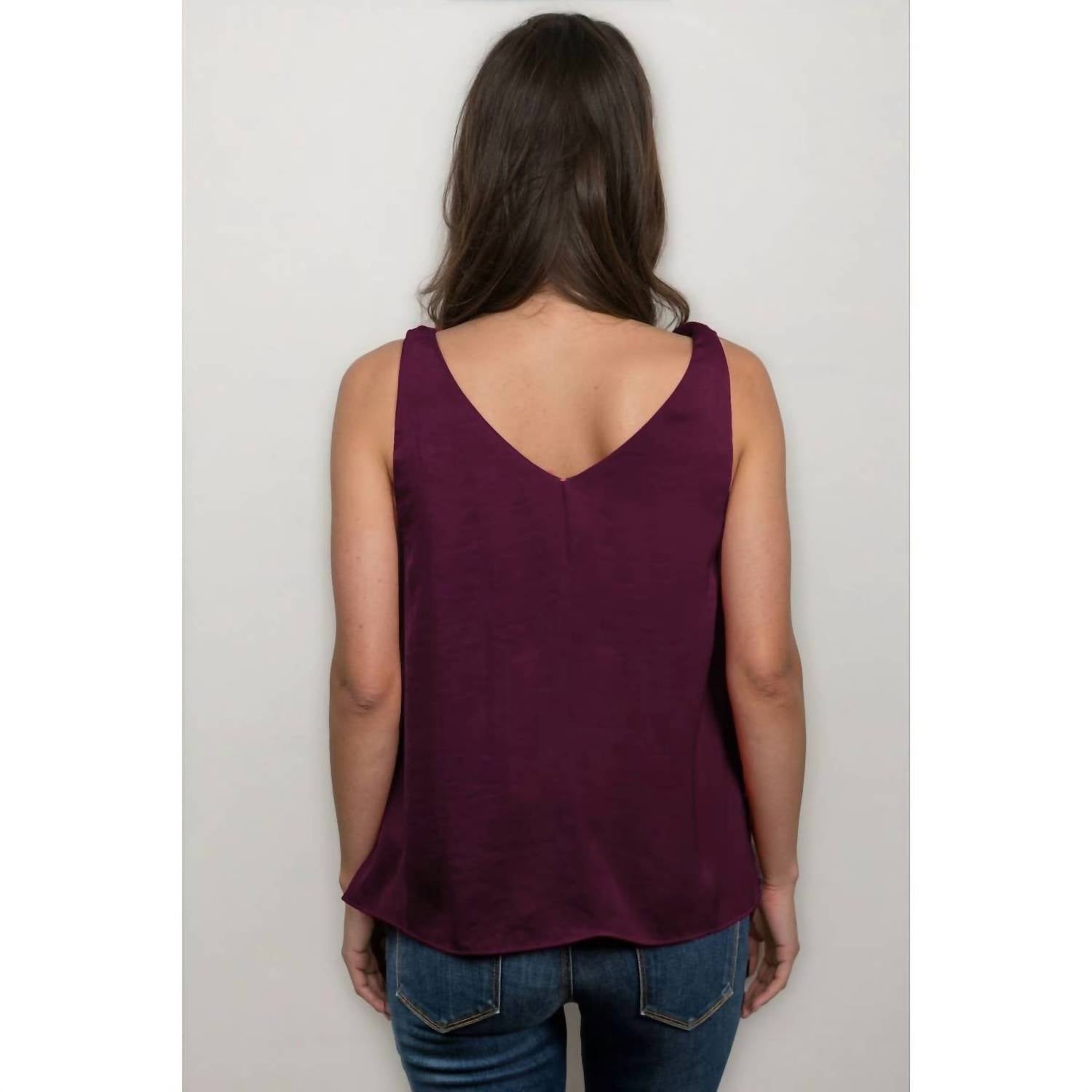 naked zebra V-neck With Strap Accent Tank in wine - women's tank top - alternate view