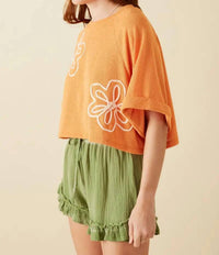 Hayden La - Floral Embroidered Dolman Sleeve Knit Tee