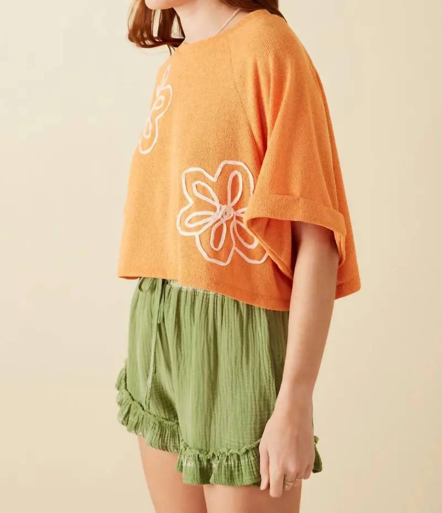 Hayden La - Floral Embroidered Dolman Sleeve Knit Tee