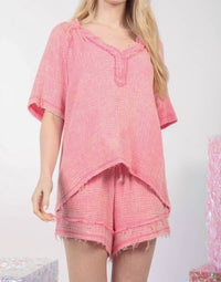 Very J - Washed Cotton Crinkle Gauze Top & Shorts Set - Plus