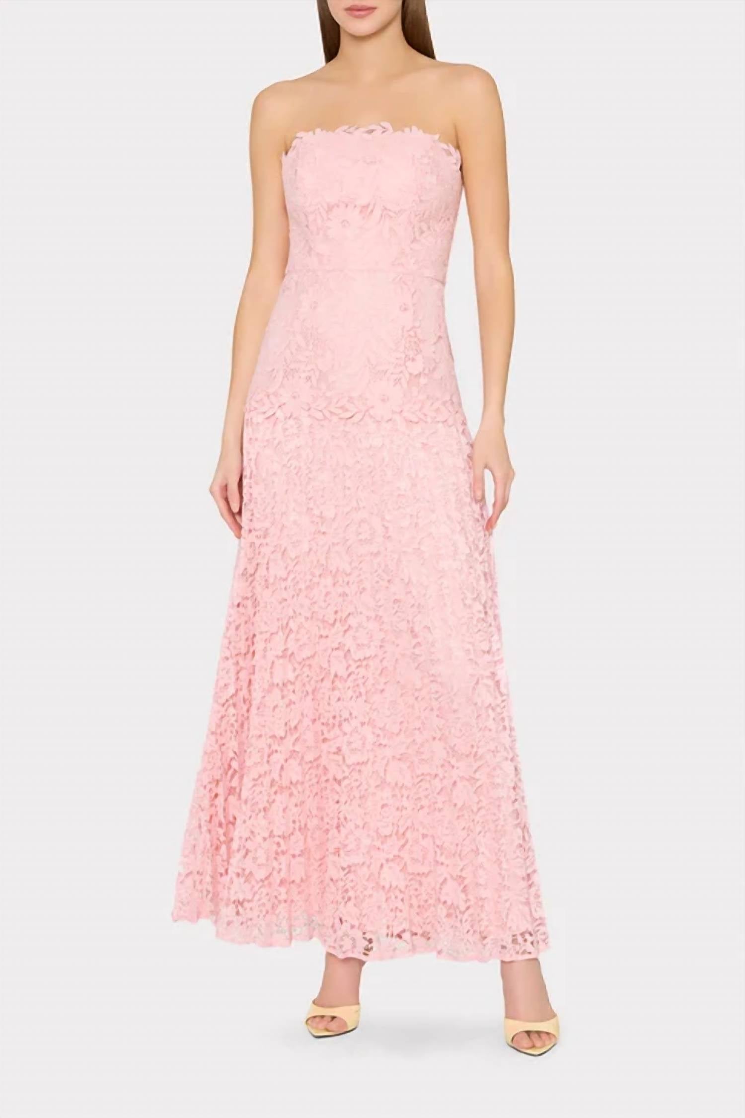 Milly - Norelle Mixed Laces Pleated Maxi Dress