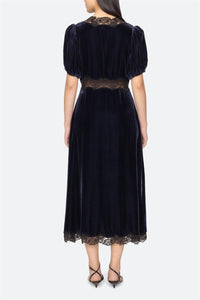 Seak - Clarice Velvet Puff Sleeve Midi Dress