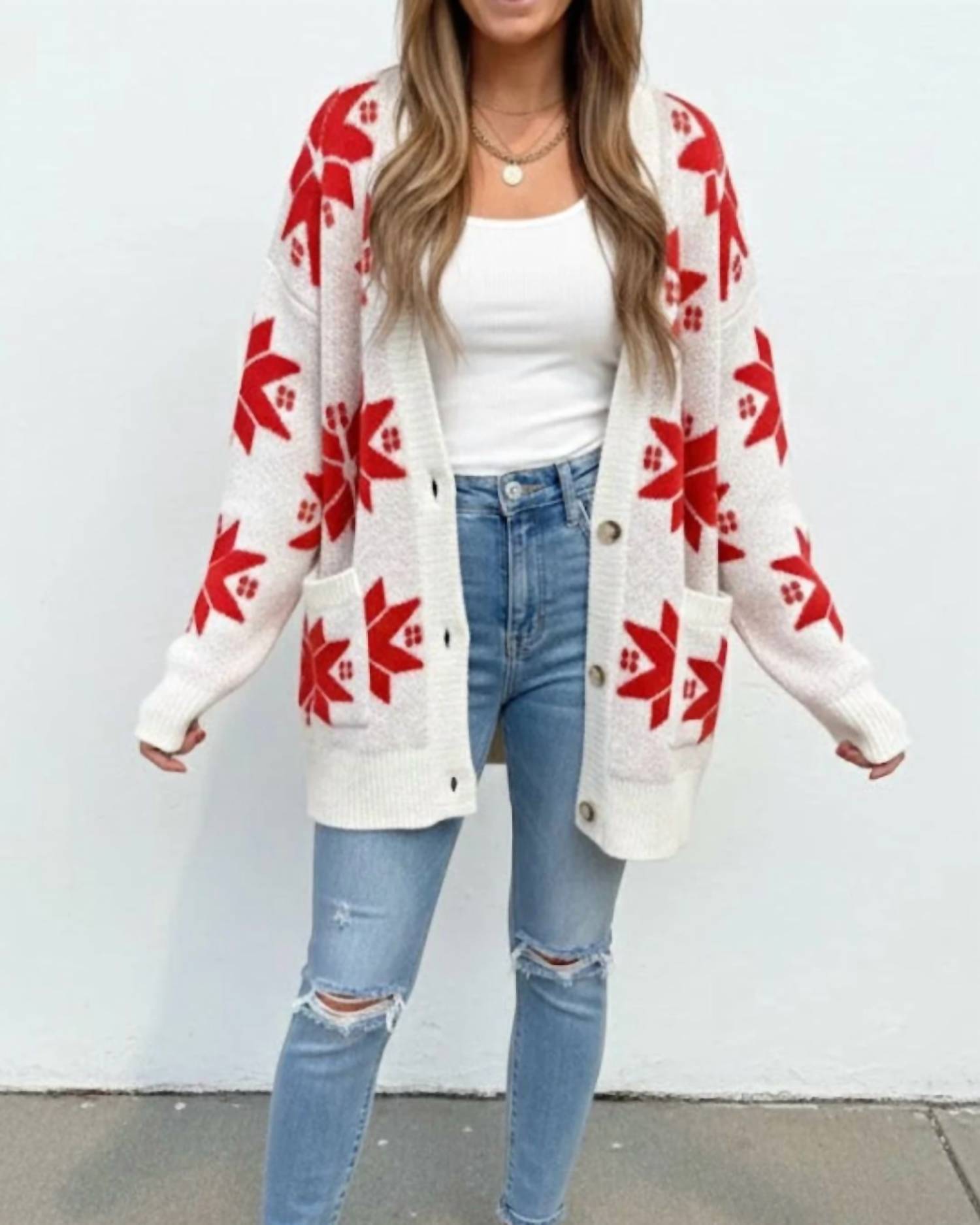 Bucketlist - Oversized Winter Star Snowflake Sweater Cardigan