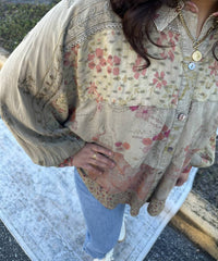 Young Threads Floral Embroidered Patchwork Top in khaki pink - women's blouse - view 4