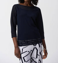 Joseph Ribkoff - Sweater Knit Pullover with Mesh Stripe Detail