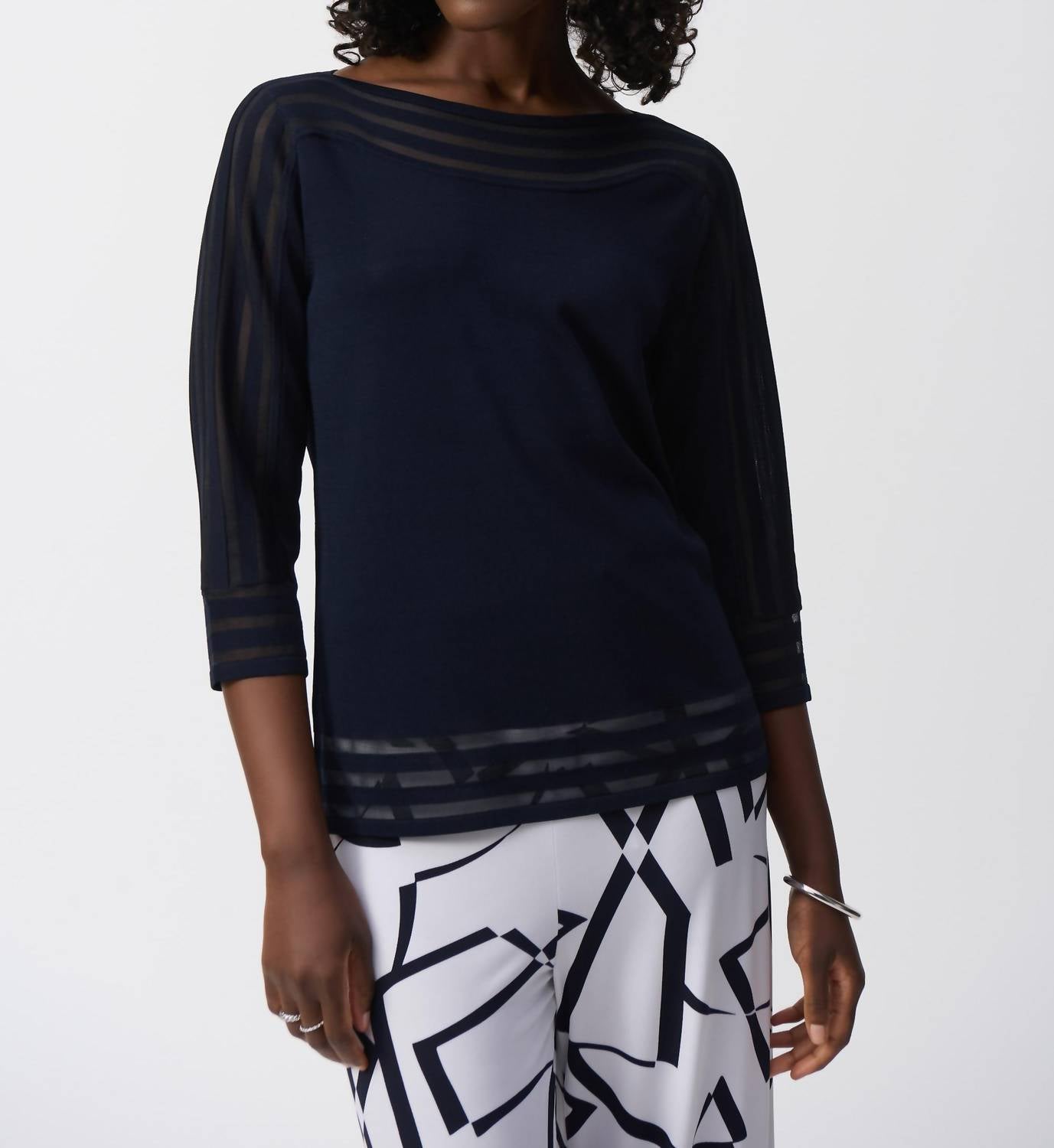 Joseph Ribkoff - Sweater Knit Pullover with Mesh Stripe Detail
