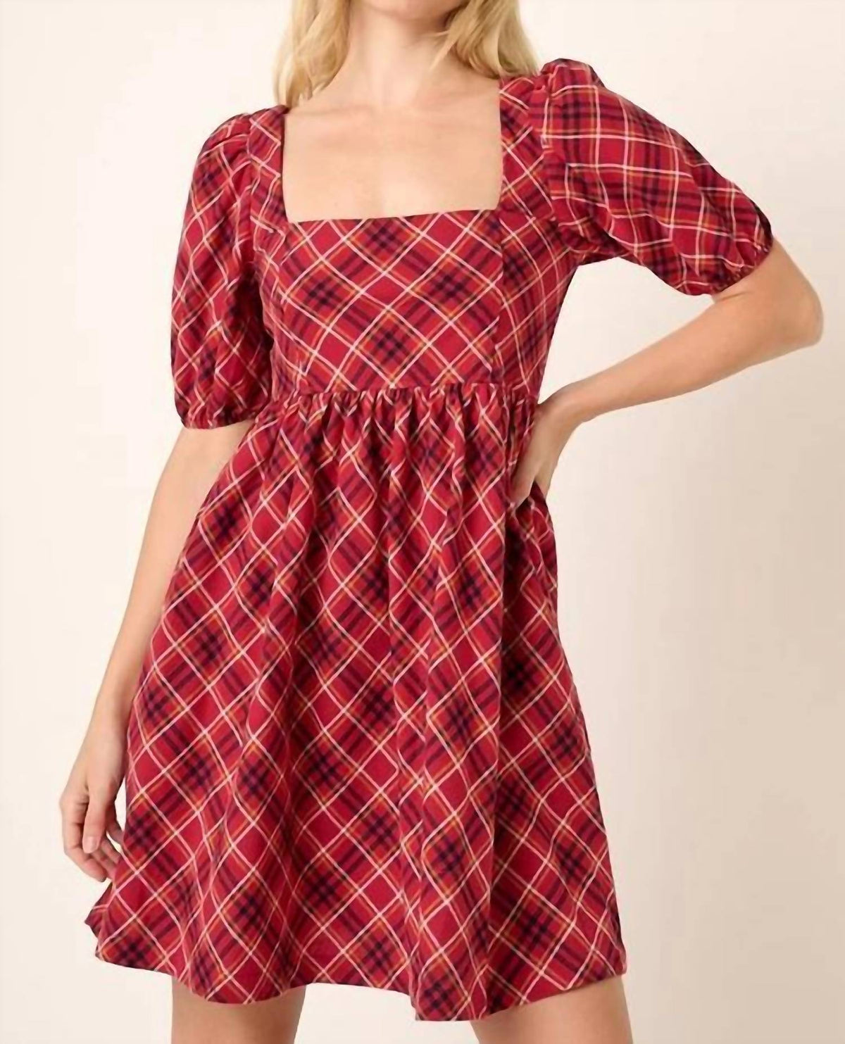 Mittoshop - Puff Sleeve Babydoll Mini Dress