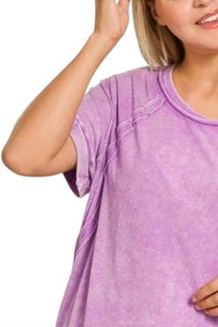 Zenana - Washed Ribbed Short Sleeve Top