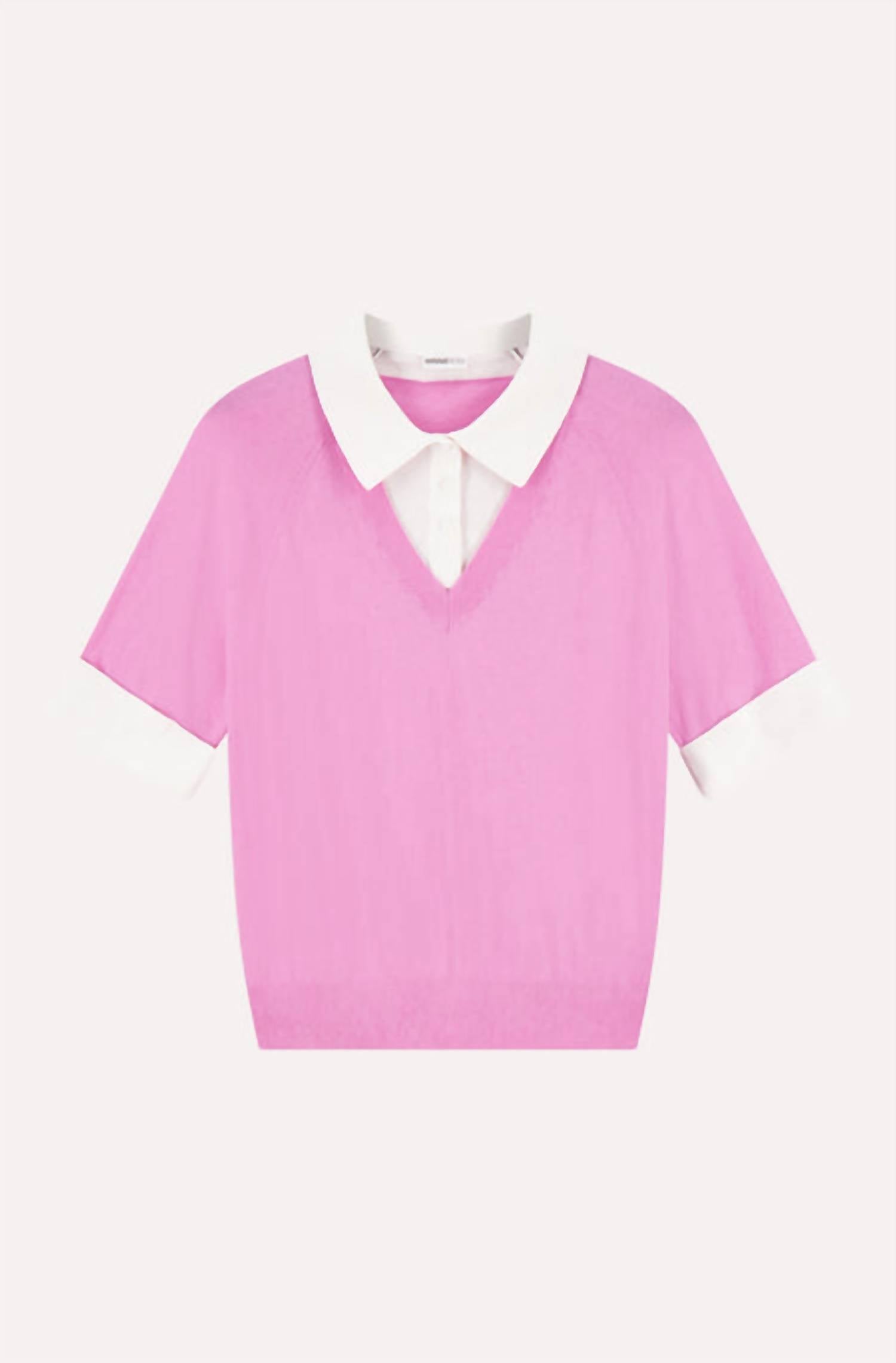 Minnie Rose - Cotton Cashmere Short Sleeve Vneck Collar Shirt