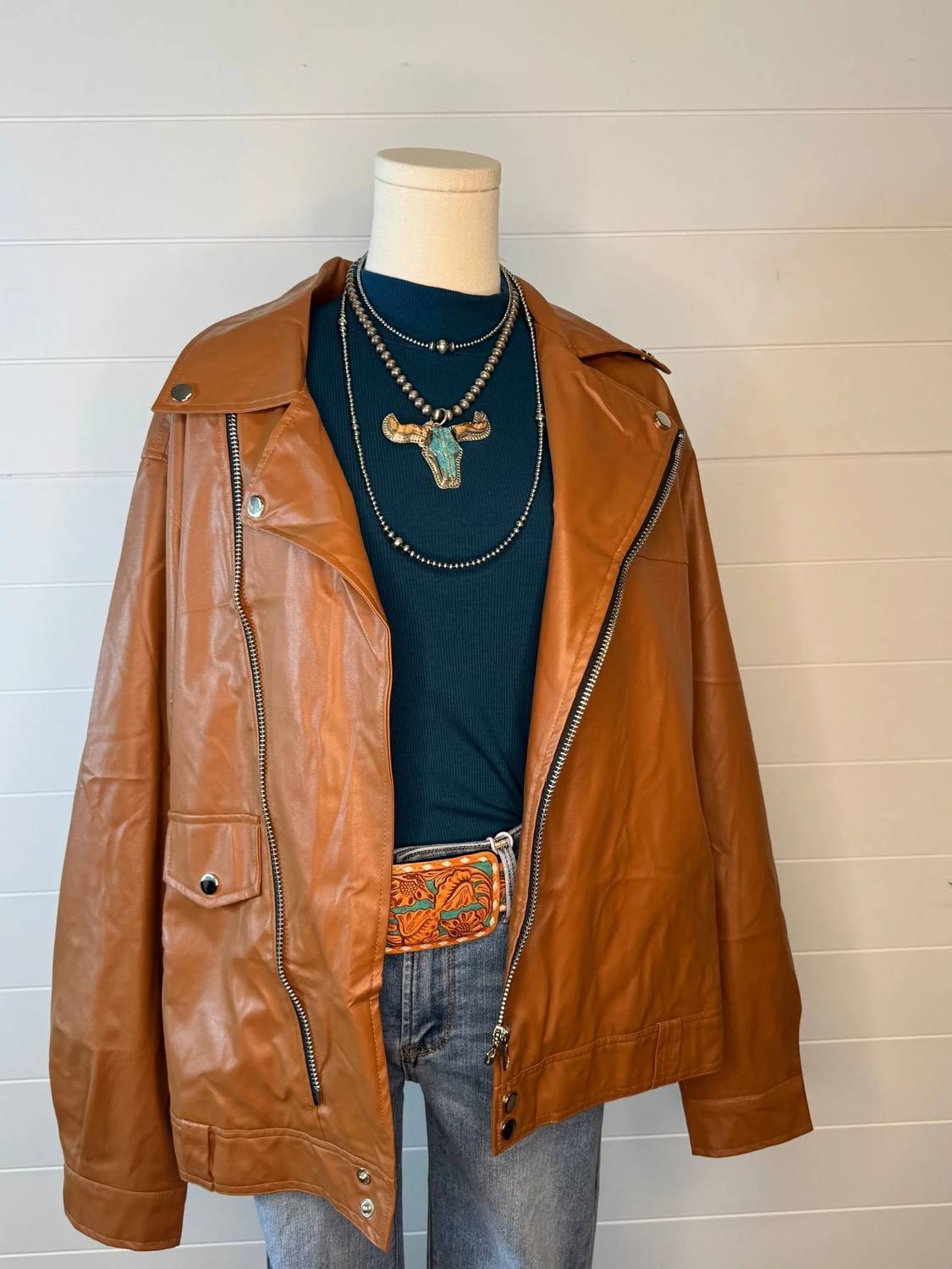 With Love, Molly - Ollie Oversized Vegan Leather Western Moto Jacket
