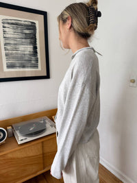 Things Between Toby Buttoned Cardigan Top in grey - women's sweater - detail view